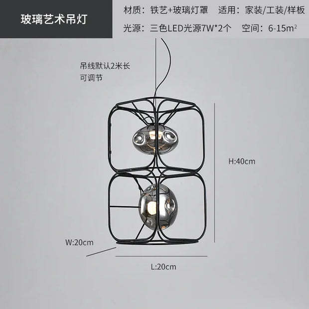 Industrial Vintage Chandelier Creative Geometric Metal Chandelier Bar Restaurant Living Room Decor LED Rectangle Hanging Lamp