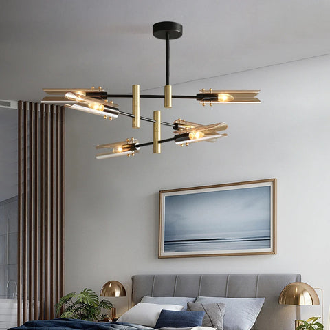 Postmodern LED glass chandelier simple atmosphere home light luxury sputnik lamp restaurant bedroom iron chandelier