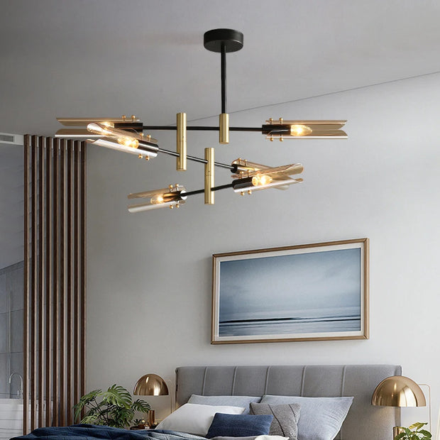 Postmodern LED glass chandelier simple atmosphere home light luxury sputnik lamp restaurant bedroom iron chandelier
