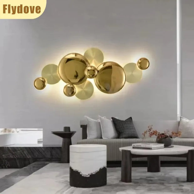 Light Luxury Living Room LED Decorative Lighting Bedside Lamp Background Wall Metal Circular Combination Hanging Wall Lamp
