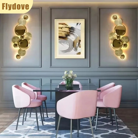 Light Luxury Living Room LED Decorative Lighting Bedside Lamp Background Wall Metal Circular Combination Hanging Wall Lamp