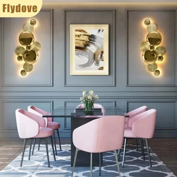 Light Luxury Living Room LED Decorative Lighting Bedside Lamp Background Wall Metal Circular Combination Hanging Wall Lamp