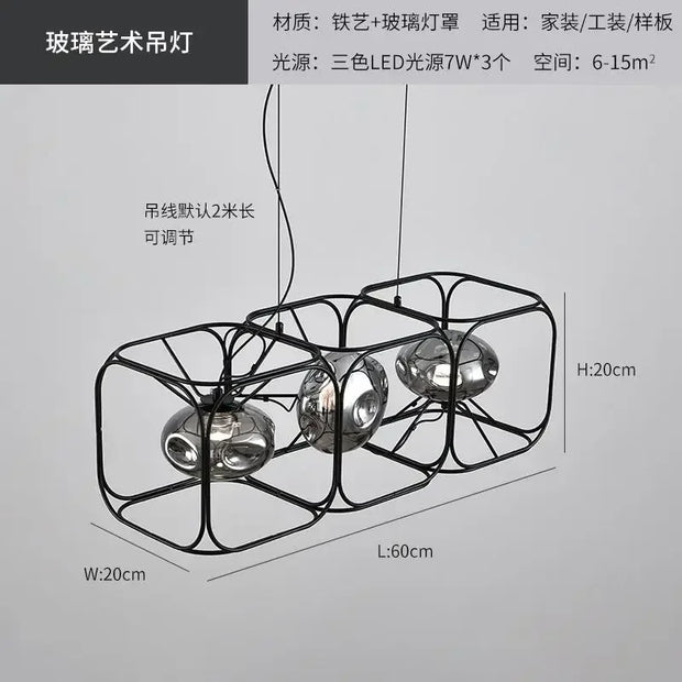 Industrial Vintage Chandelier Creative Geometric Metal Chandelier Bar Restaurant Living Room Decor LED Rectangle Hanging Lamp