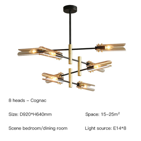 Postmodern LED glass chandelier simple atmosphere home light luxury sputnik lamp restaurant bedroom iron chandelier