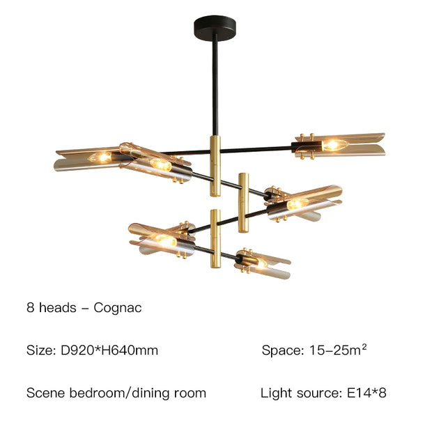 Postmodern LED glass chandelier simple atmosphere home light luxury sputnik lamp restaurant bedroom iron chandelier