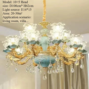 Chandelier Luxury Crystal Blue Ceramic For Living Room Ceiling Lamp Villa Bedroom Dining Room Indoor Home Decor Lighting Fixture