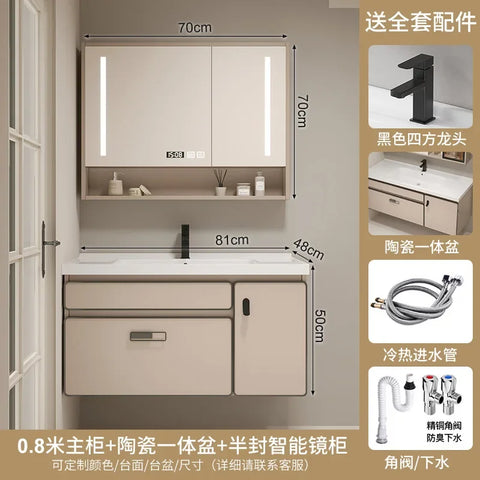 Aesthetic Luxury Solid Wood Bathroom Cabinets Ceramic Integrated Washbasin Bathroom Vanity Ergonomic Vestidores Home Furniture