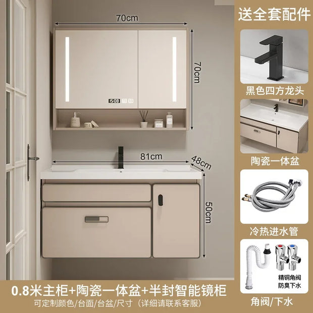 Aesthetic Luxury Solid Wood Bathroom Cabinets Ceramic Integrated Washbasin Bathroom Vanity Ergonomic Vestidores Home Furniture