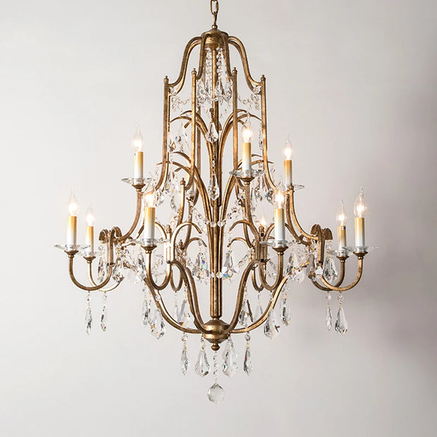 Retro Gold Crystal Chandelier Light Luxury Hanging Light Fixtures Suspension LED Lustres Home Lighting