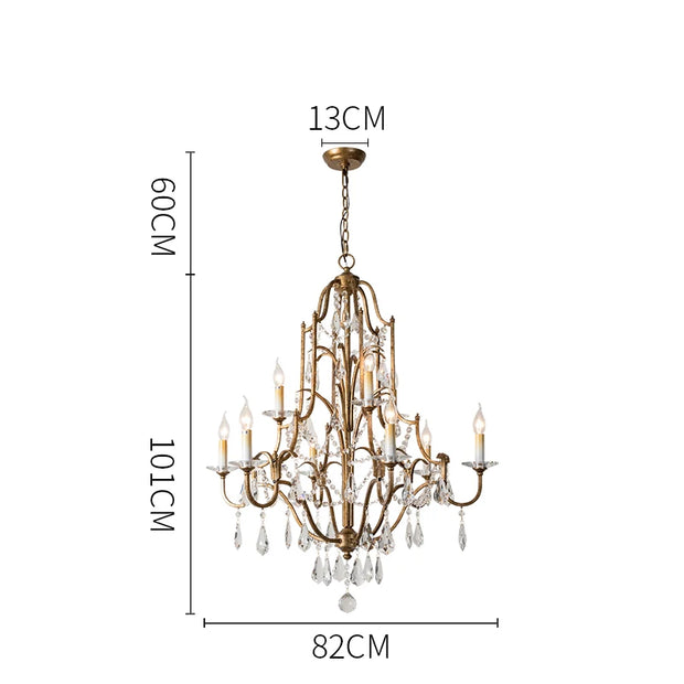 Retro Gold Crystal Chandelier Light Luxury Hanging Light Fixtures Suspension LED Lustres Home Lighting