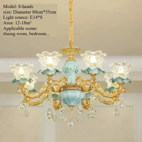 Chandelier Luxury Crystal Blue Ceramic For Living Room Ceiling Lamp Villa Bedroom Dining Room Indoor Home Decor Lighting Fixture