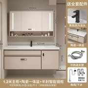 Aesthetic Luxury Solid Wood Bathroom Cabinets Ceramic Integrated Washbasin Bathroom Vanity Ergonomic Vestidores Home Furniture