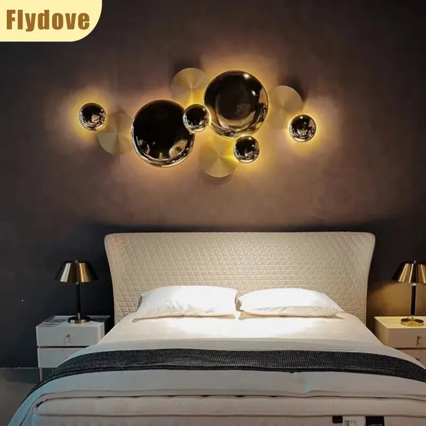 Light Luxury Living Room LED Decorative Lighting Bedside Lamp Background Wall Metal Circular Combination Hanging Wall Lamp