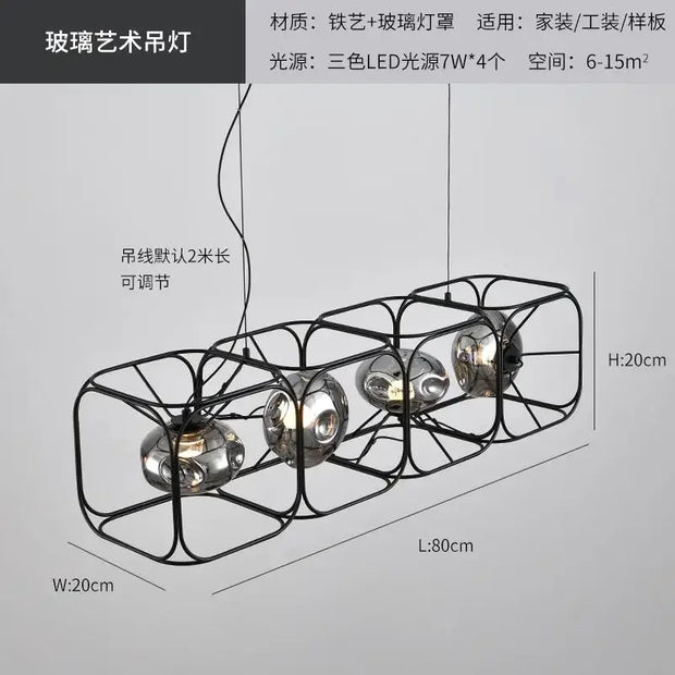 Industrial Vintage Chandelier Creative Geometric Metal Chandelier Bar Restaurant Living Room Decor LED Rectangle Hanging Lamp