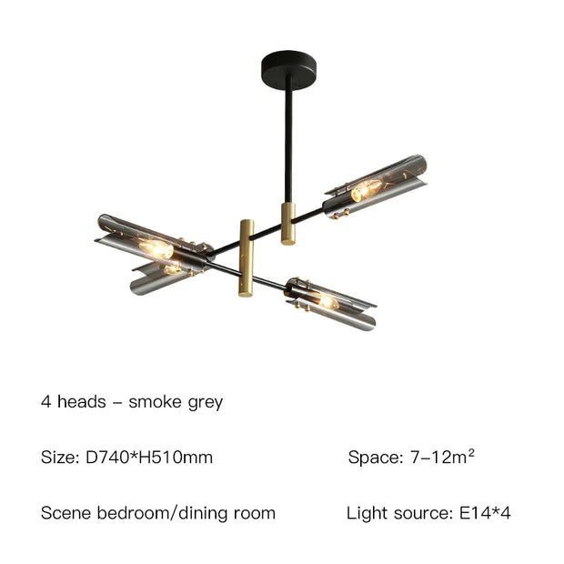 Postmodern LED glass chandelier simple atmosphere home light luxury sputnik lamp restaurant bedroom iron chandelier
